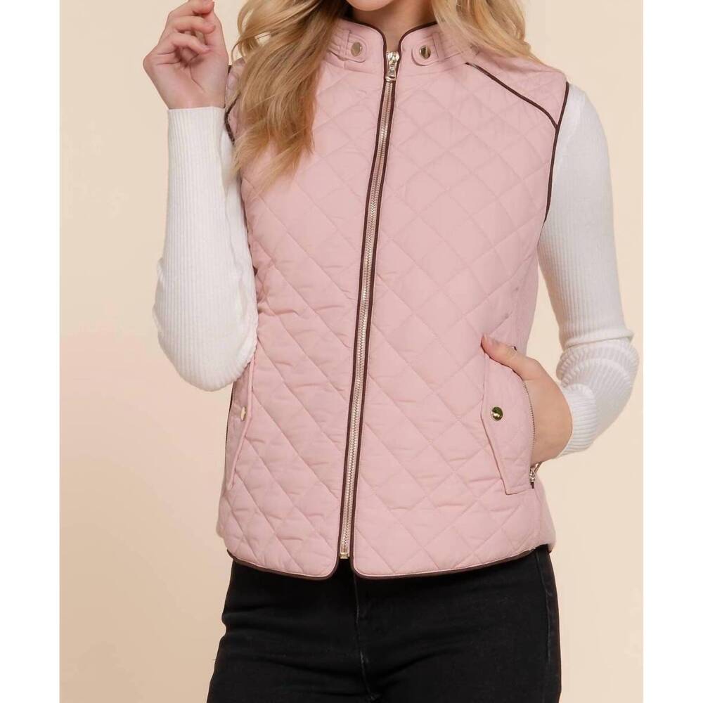NEW ACTIVE BASIC quilted ribbed side detail vest in blush pink